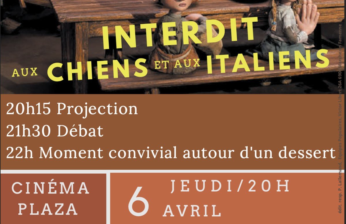 affiche - Ciné-Débat-Dessert Interdit aux Chiens et aux Italiens